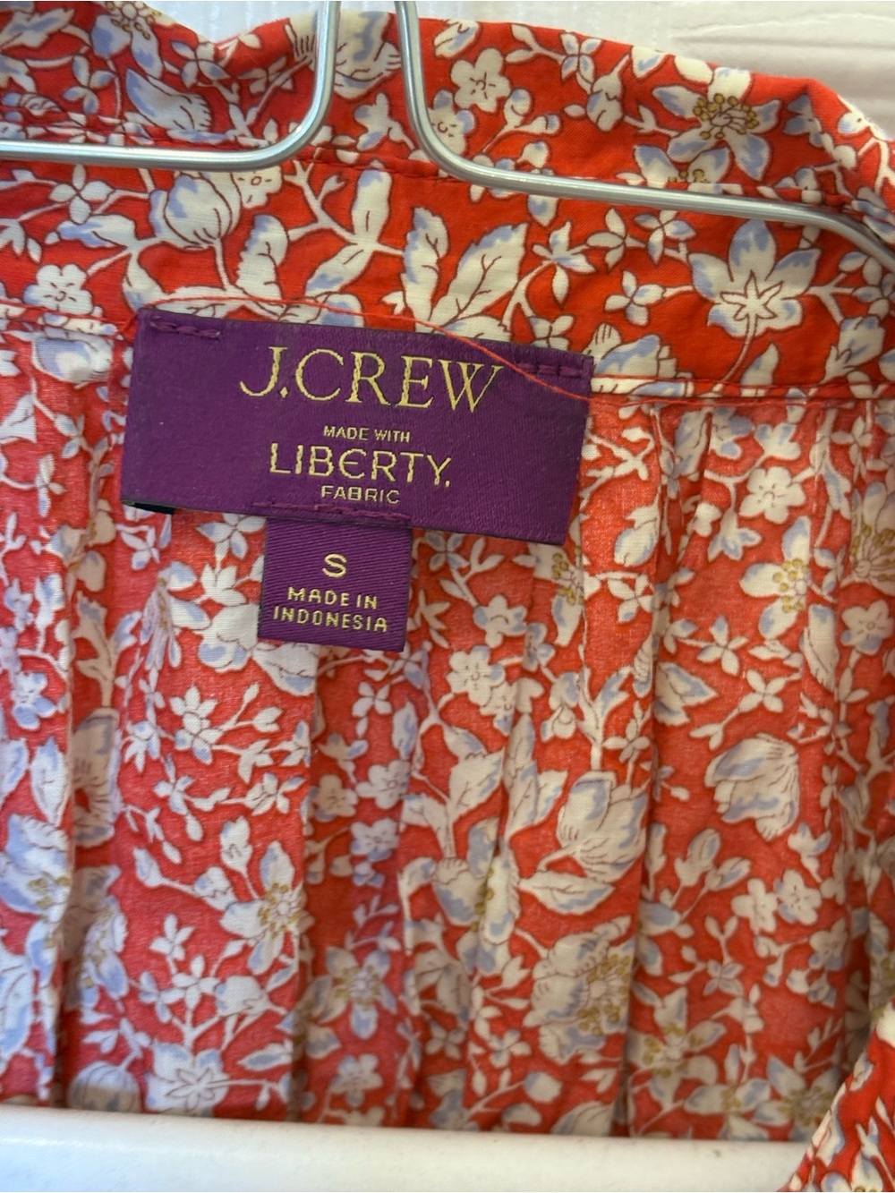 J. Crew Coral and White Liberty-Print Blouse
